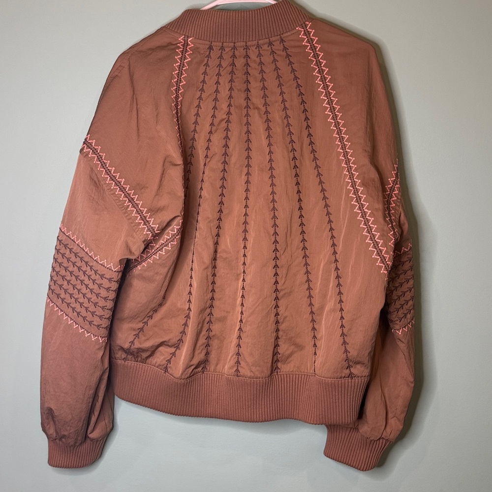 FP Movement by Free People Rust Brown Bomber Jacket with Pink Contrast Stitching - Picture 7 of 11